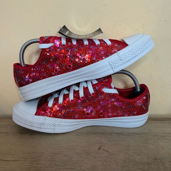 NWT Converse Chuck Taylor All Star Red Sequin Low Top Sneakers shoes size 9.5 - Picture 5 of 7